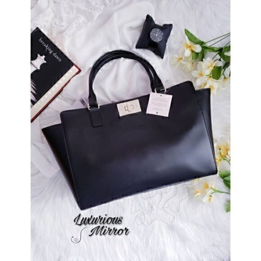 Kate Spade New York Womens Kelsey Orchard Valley Leather Tote Bag Black New